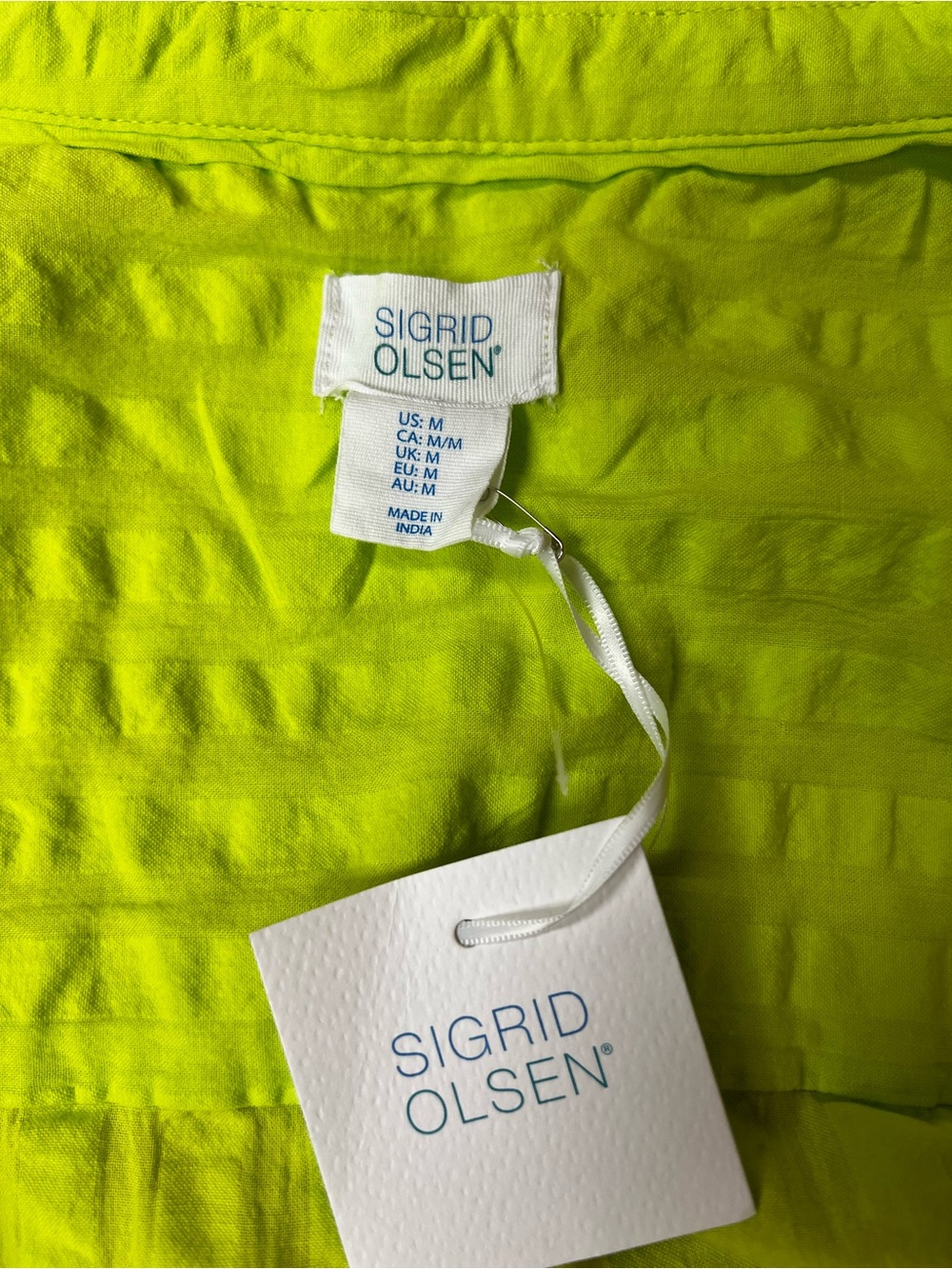 New Sigrid Olsen Lime Green 100% cotton tunic Size M - Picture 5 of 10